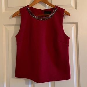 Red scuba sleeveless top with embellished neckline Medium